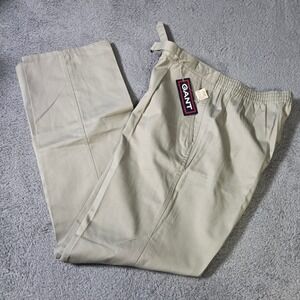 Gant Mens L 36x34 Trousers Khaki Vintage Elastic Waist Side Adjuster Chinos